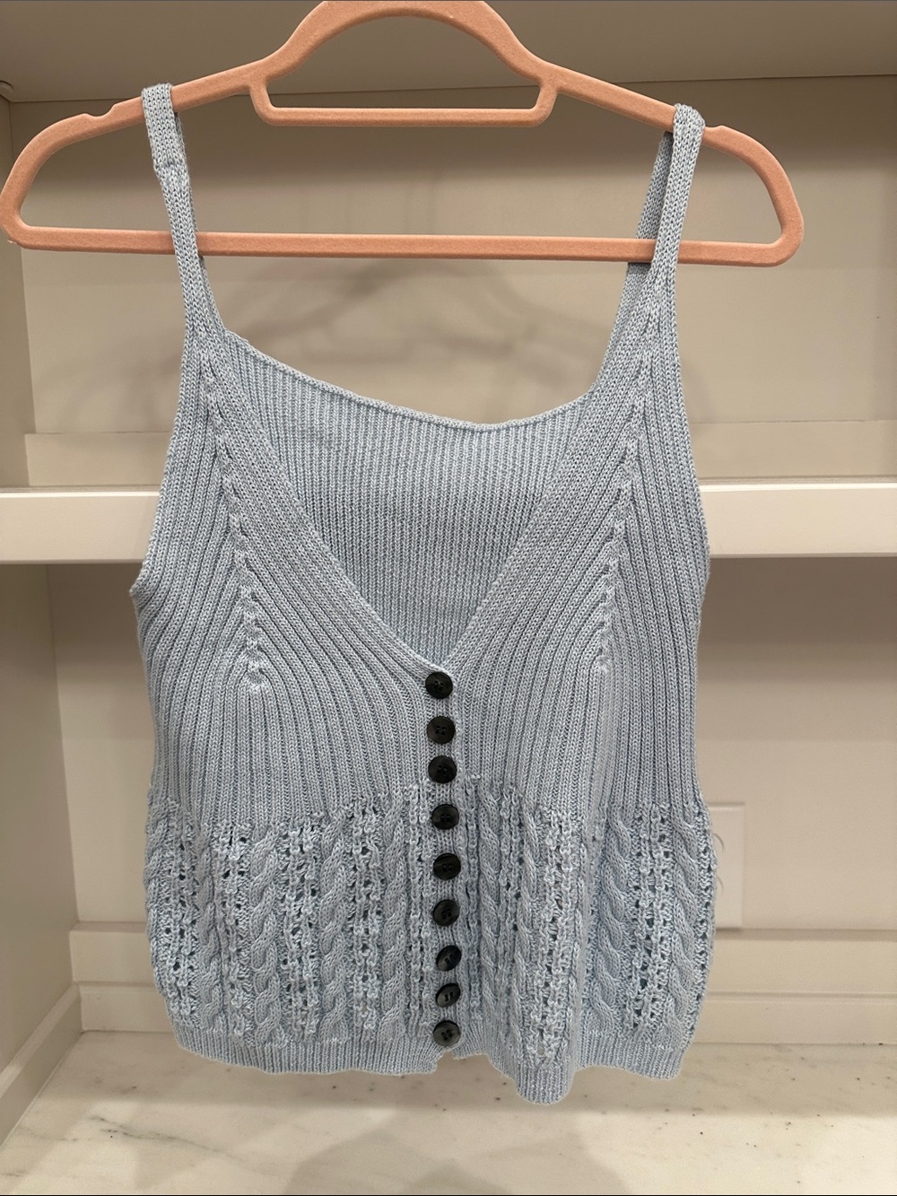 Sleeveless small Knit Button-Front Tank Top - Light Blue.  Like new